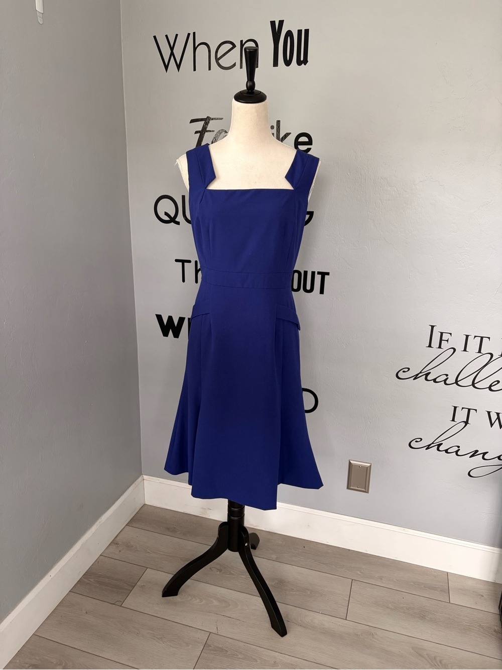 Calvin Klein Square-Neck Cobalt Blue A-Line Dress Size 14